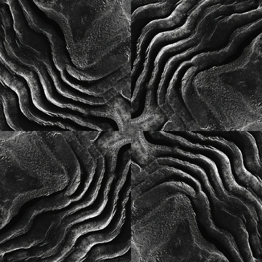 3D isometric coral formations with layered horizontal ridges, arranged in a rotational pattern on self-adhesive wallpaper.