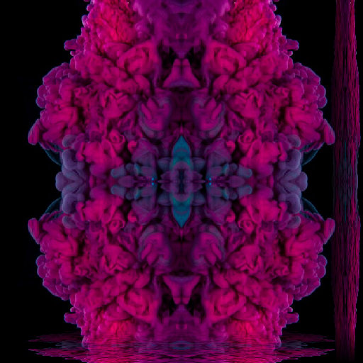 Abstract pattern created by mirroring a watercolor ink drop in water, featuring softblended colors and organic shapes.