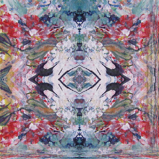 Abstract Action Painting pattern with Mirror symmetry, featuring dynamic colors and textures, suitable for modern interior design.