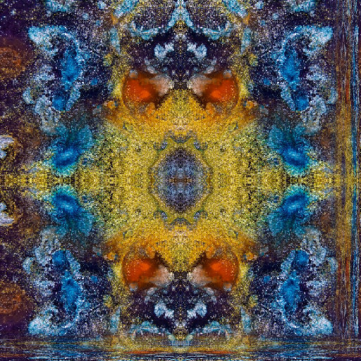 A close-up of abstract colorful watercolor paint texture, arranged in a mirror-symmetric pattern for wallpaper⁶.
