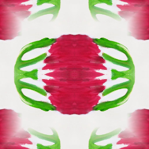 A seamless repeat pattern of abstract watercolor lines and shapes in various vibrant colors, arranged using mirror symmetry.