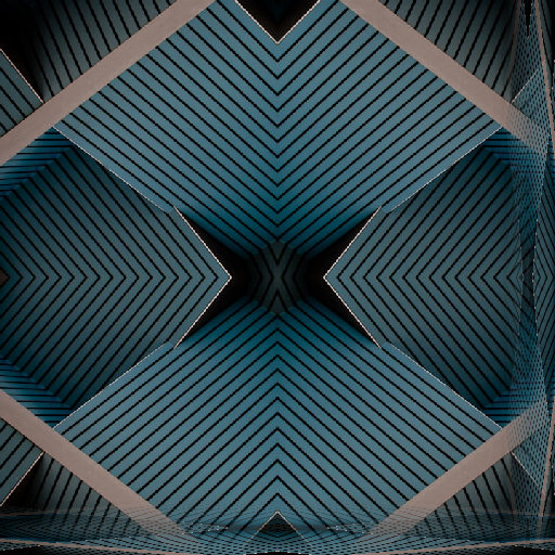 Abstract pattern with mirror symmetry, inspired by acoustics, featuring geometric shapes and reflections. Applied as self-adhesive wallpaper.
