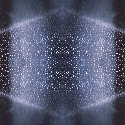 Abstract pattern of shimmering bokeh lights mirrored symmetrically on a dark textured background, inspired by sound waves and acoustics.