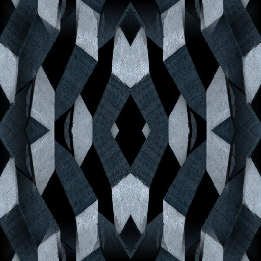 A black and white geometric pattern of repeating blocks, using mirror symmetry, resembling an acoustic wall structure.