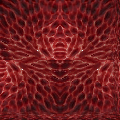 Intricate red ripple pattern texture in a brick repeat, inspired by simulated annealing algorithms, perfect for self-adhesive wallpaper.