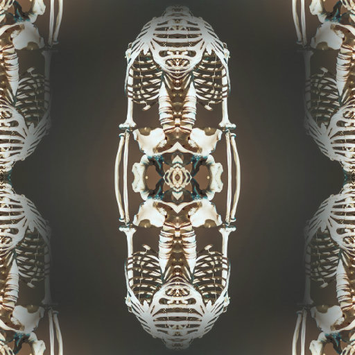 Mirror symmetry wallpaper pattern featuring a human skeleton, inspired by museum exhibits, in an elegant design by wallpaper⁶.
