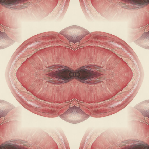 Mirror symmetry wallpaper pattern of a human heart, inspired by historical anatomy illustrations.