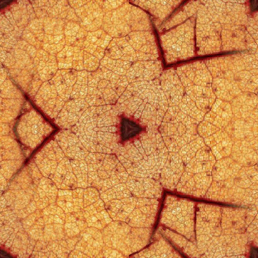 Seamless wallpaper pattern of autumn leaf veins arranged in a hexagonal grid, showcasing intricate orange patterns and natural textures.