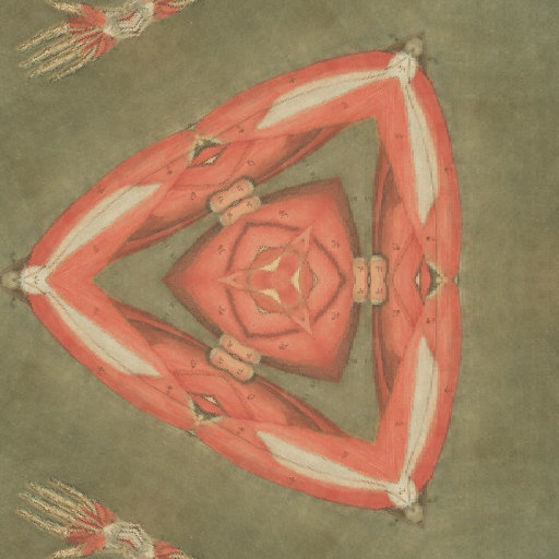 Close-up of anatomia muscle print pattern with hex symmetry, showing intricate human muscular system details in a vintage style.