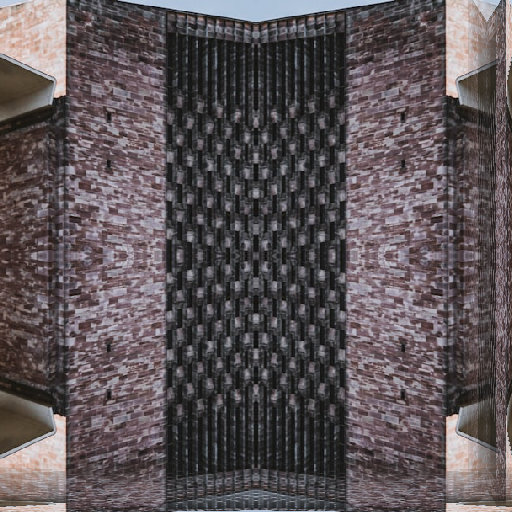 Mirror pattern of a serene modernist building, showcasing clean lines and balanced geometric forms. A tranquil architectural design.
