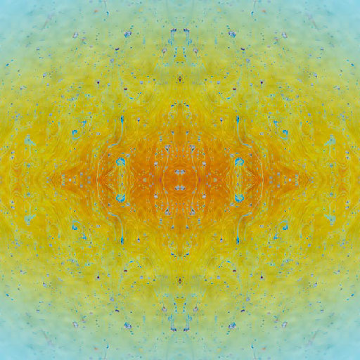 Vibrant abstract flowing patterns in a pulsar-inspired design with mirror symmetry, in shades of blue, purple, and gold.