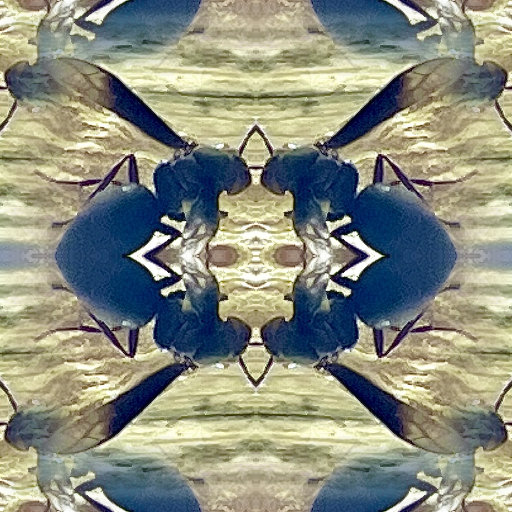 Habitable Zone Mirror wallpaper pattern inspired by egzoplanety, featuring symmetrical cosmic swirls and vibrant colors.