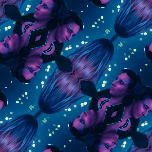 Diamond symmetry wallpaper pattern inspired by the excitement of a concert, featuring smiling faces and vibrant energy.
