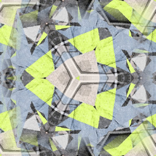 Close-up of the Orbital Flux hexagonal fractal pattern, featuring interconnected geometric shapes in shades of blue and purple.