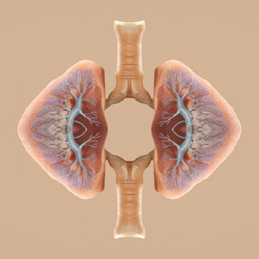 Artistic illustration of human lungs using mirror symmetry, showcasing intricate details of the respiratory system, perfect for Medicine-themed decor.