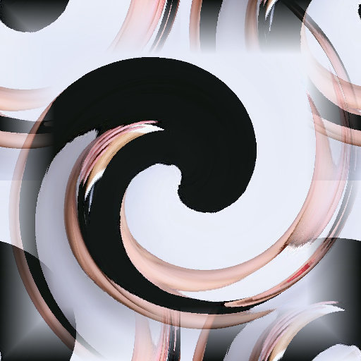 A stylish woman in a black dress holding a coffee cup, with an abstract Klein bottle pattern wallpapered on the wall in pinwheel symmetry.